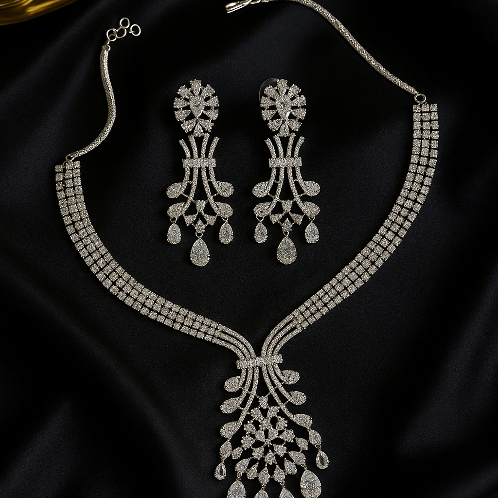 Dazzling Diamond-Cut CZ Necklace & Earring Set