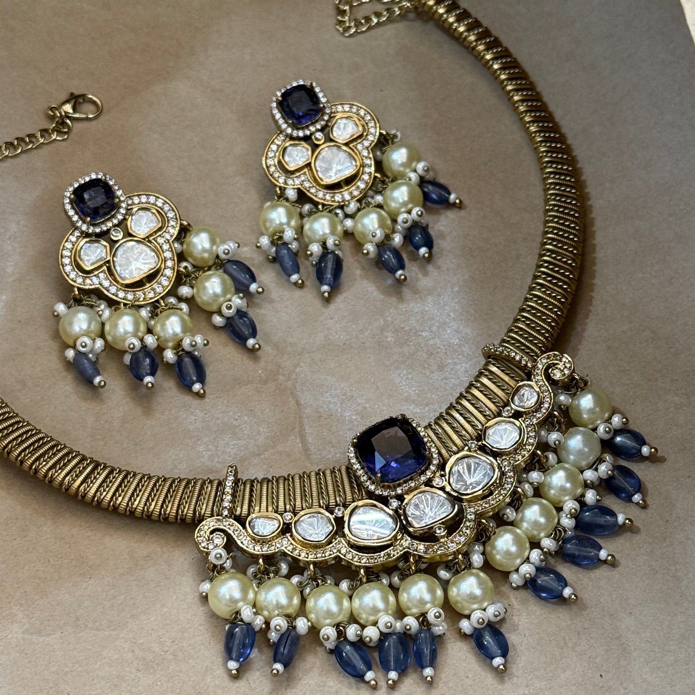 Neelam Royale Kundan Blue Hasli Necklace