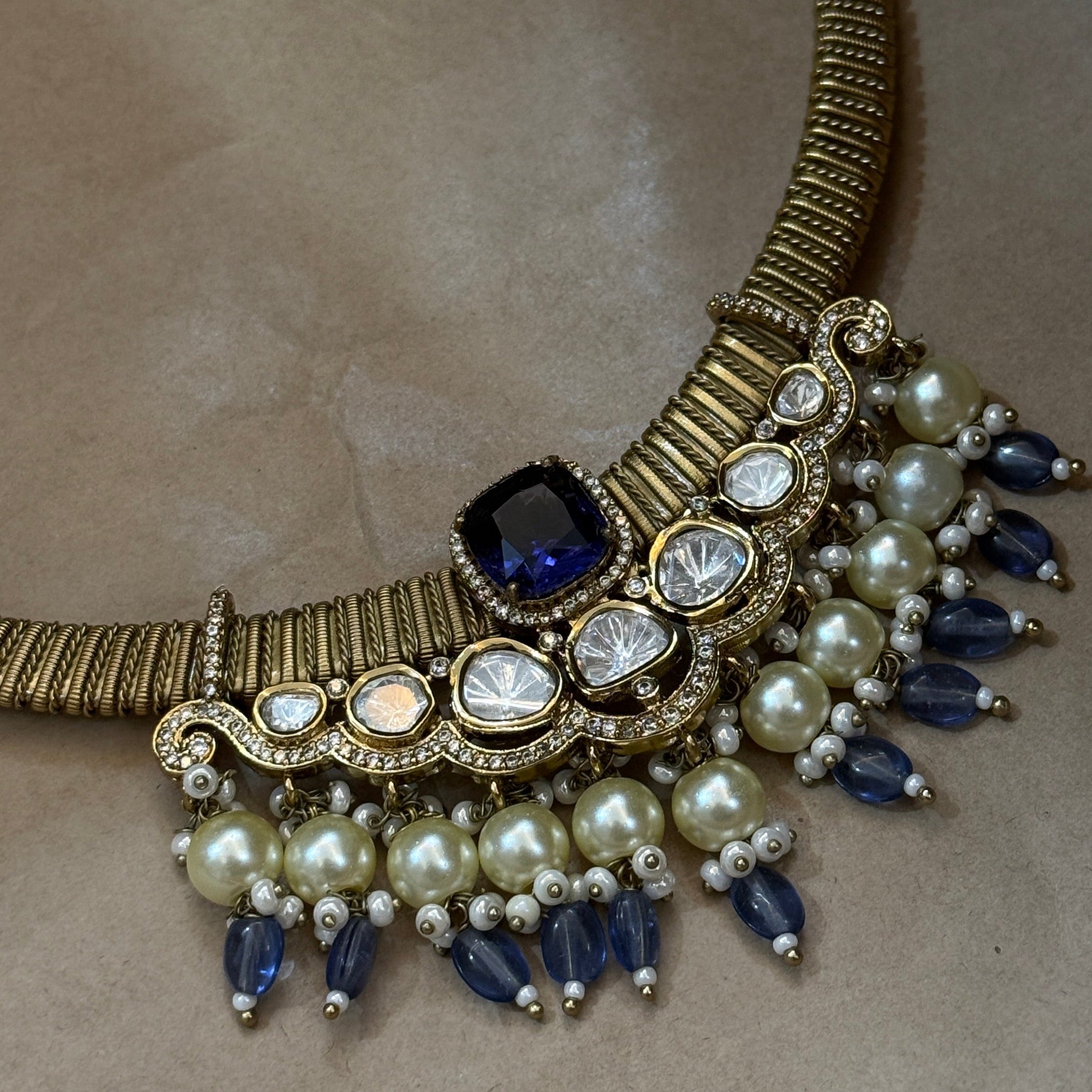 Neelam Royale Kundan Blue Hasli Necklace