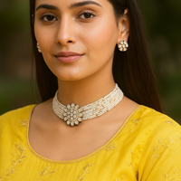 Moissanite centerpiece Kundan Pearl Neckset