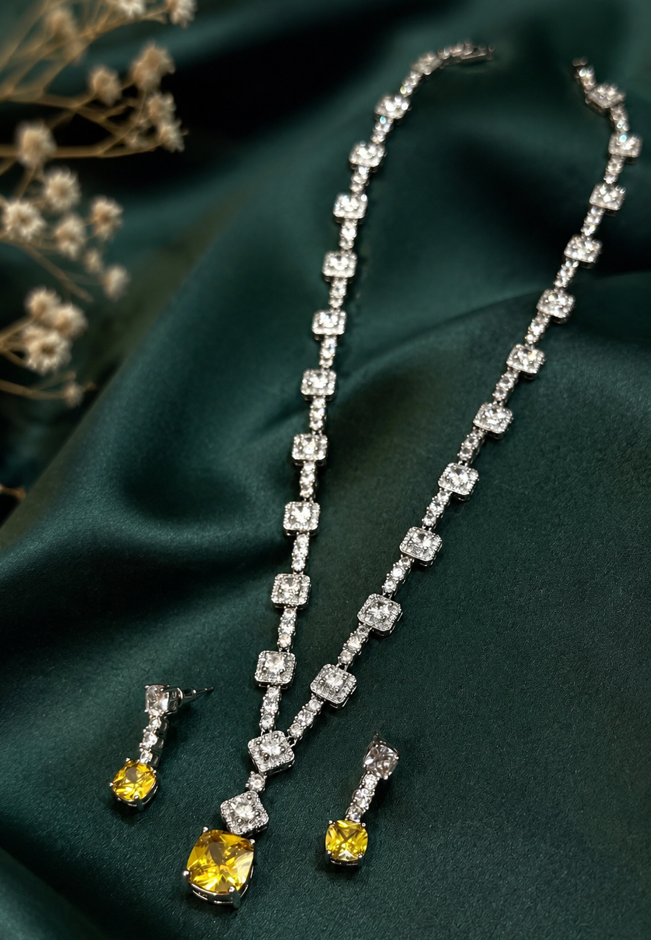 Luxury Yellow Crystal Necklace & Earrings Set