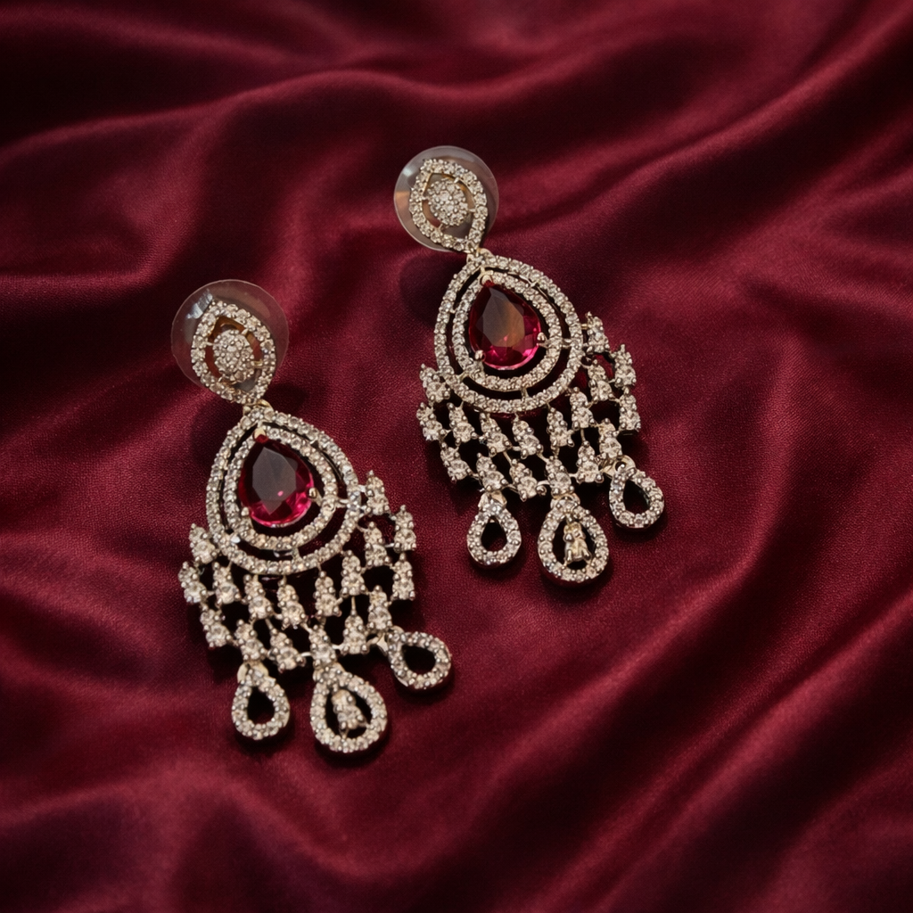 Royal Ruby Teardrop American Diamond Necklace Set