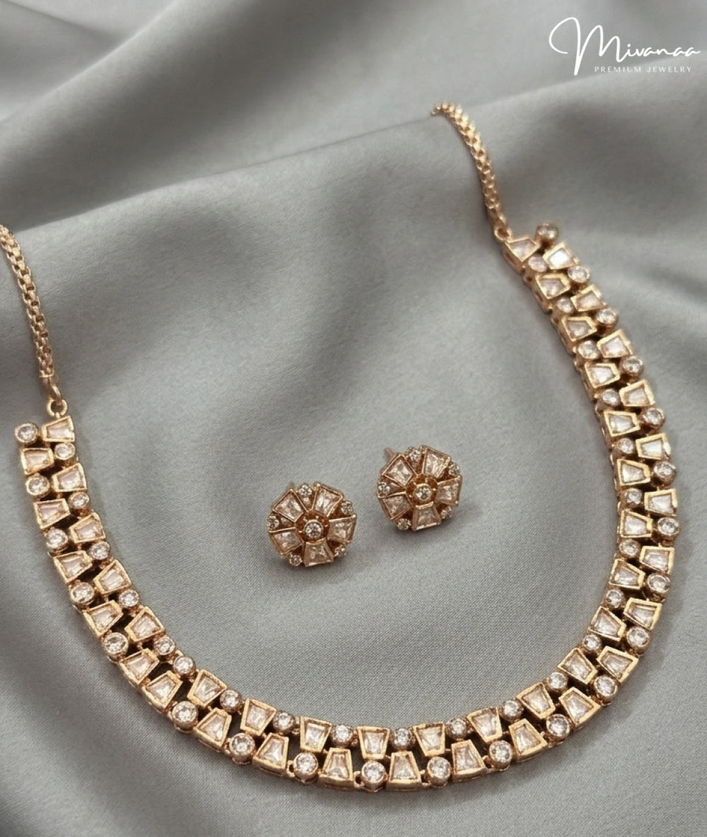 Luxury Gold Plated Polki Kundan Necklace Set with Stud Earrings