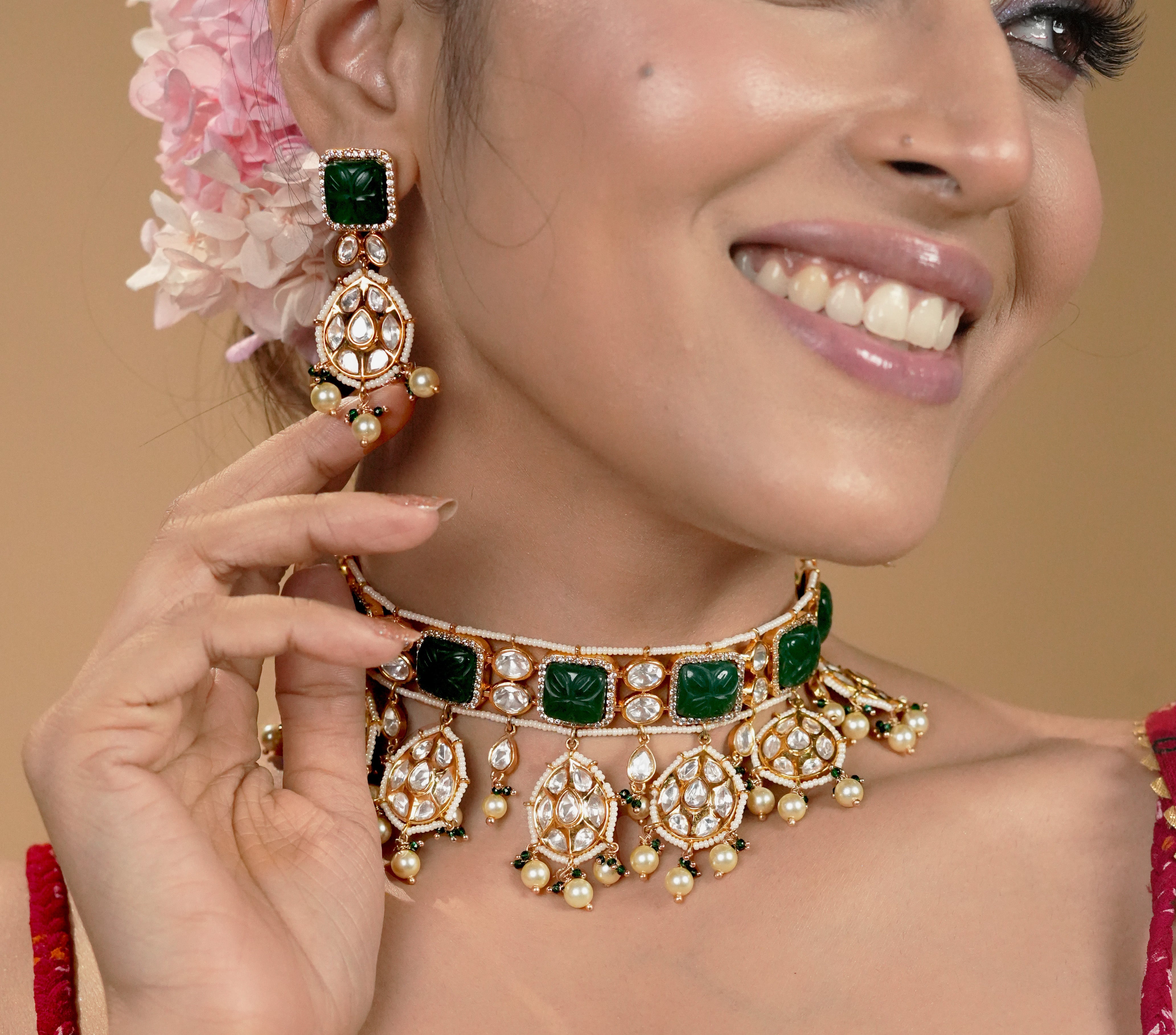 Emerald Royale Real Polki Kundan Necklace Set