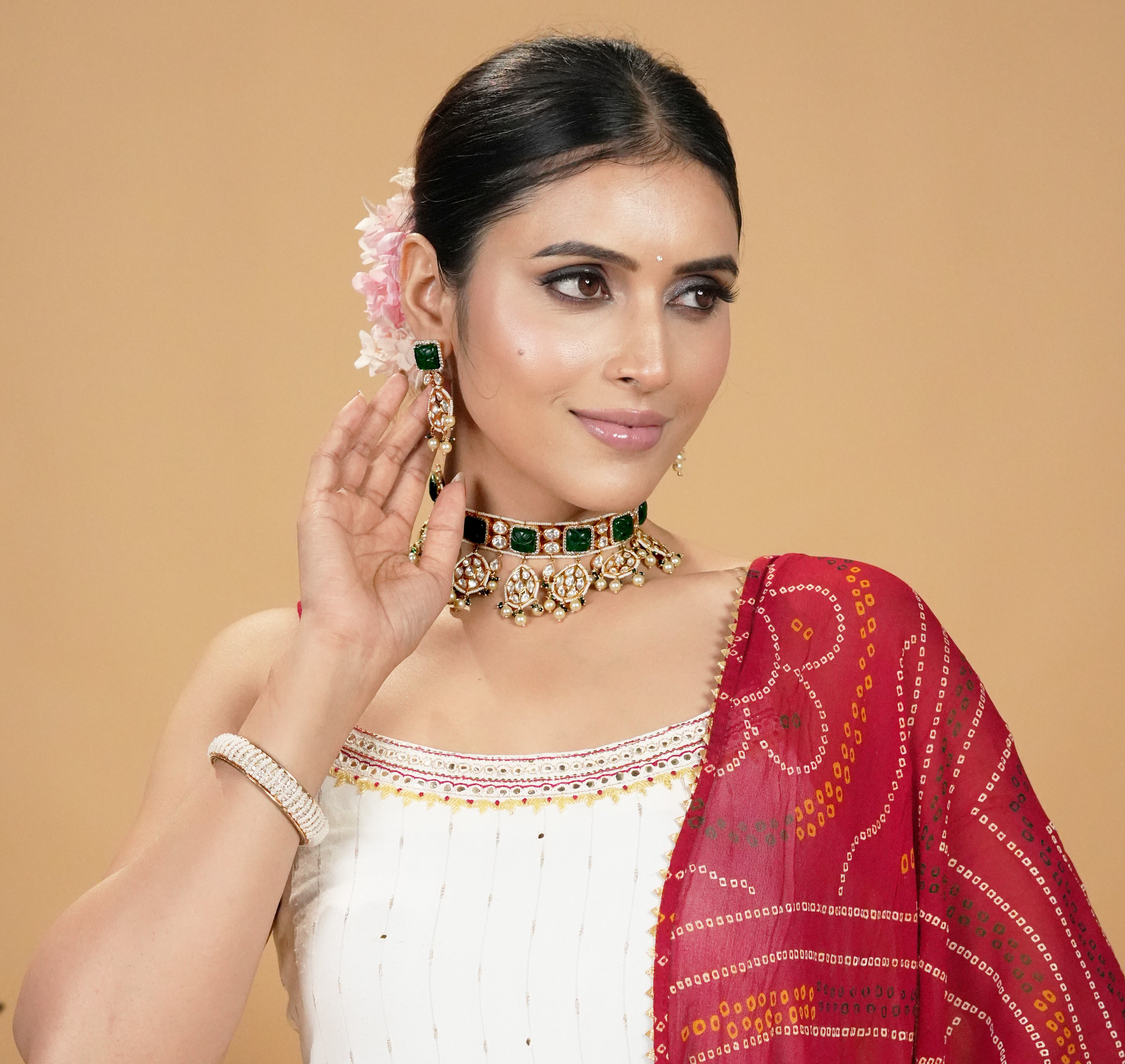 Emerald Royale Real Polki Kundan Necklace Set