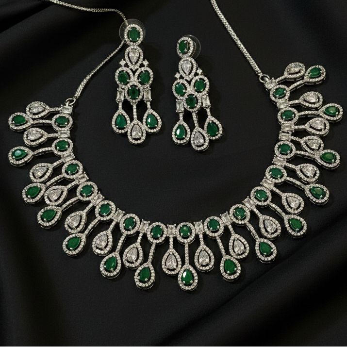 Elegant Emerald American Diamond Necklace