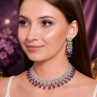Luxury Purple CZ Diamond Necklace Set