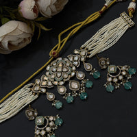 Mint Beaded Real Polki Kundan Choker