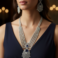 Royal Sapphire Glow American Diamond Necklace Set