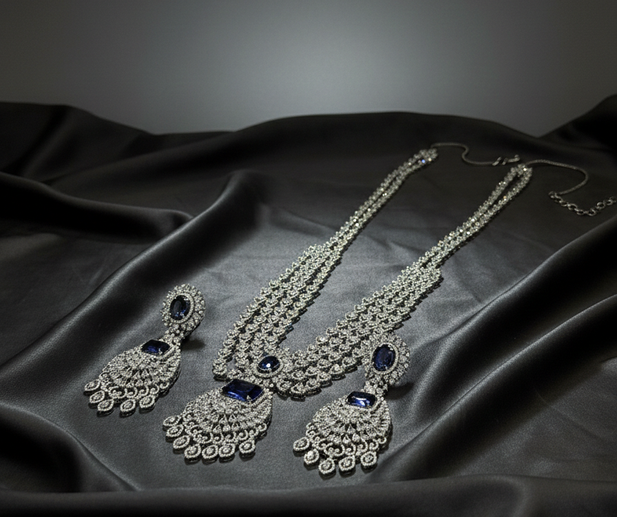 Royal Sapphire Glow American Diamond Necklace Set