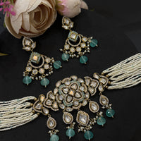 Mint Beaded Real Polki Kundan Choker