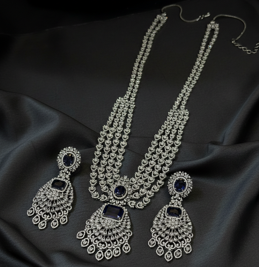 Royal Sapphire Glow American Diamond Necklace Set