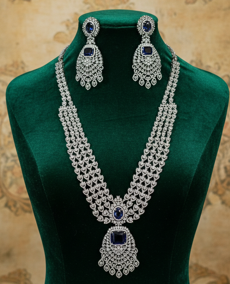 Royal Sapphire Glow American Diamond Necklace Set
