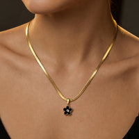 Gold-tone Black Flower Pendant-Lightweight Office Wear Jewellery