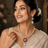 Elegant Ruby Kundan Teardrop Necklace Set