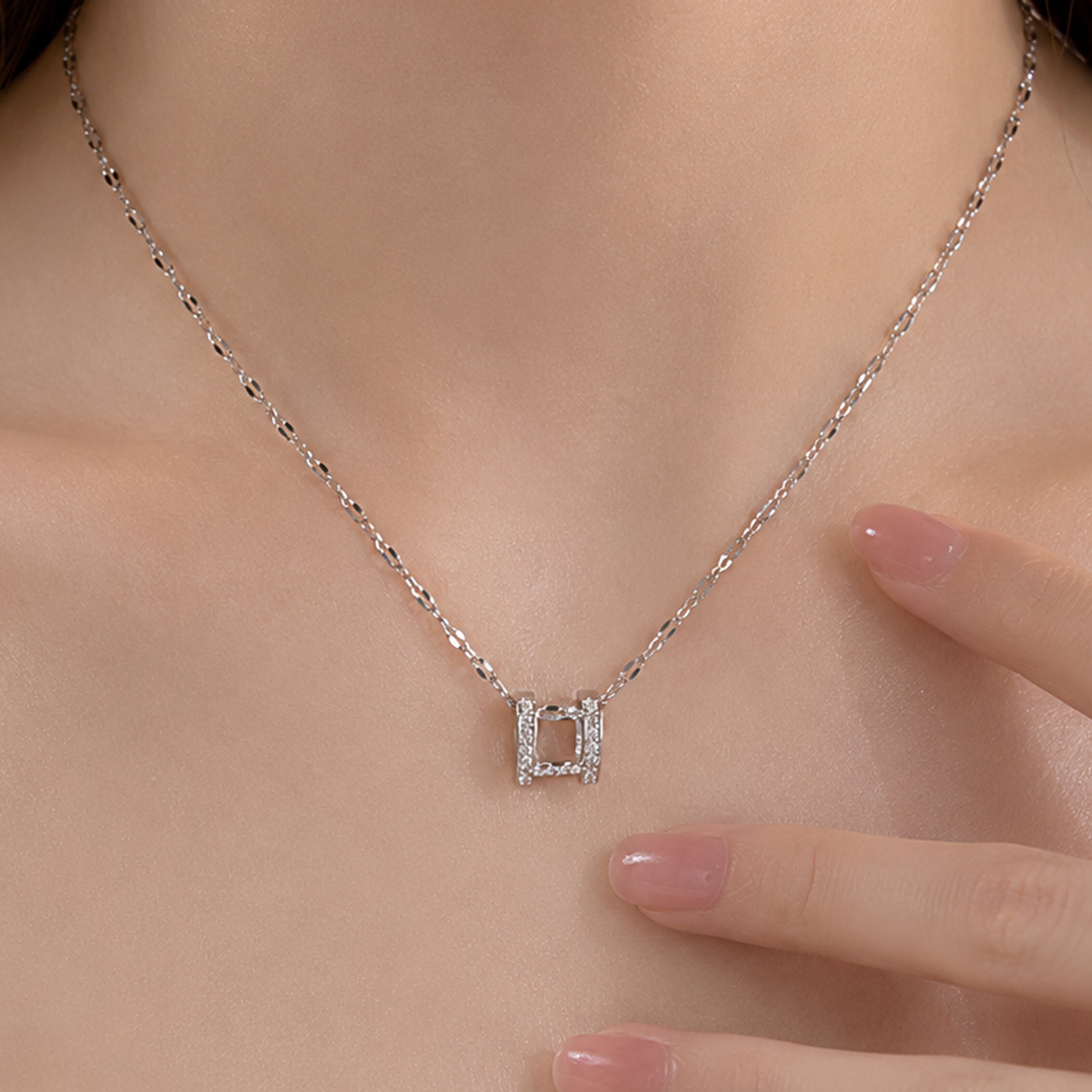 Silver-Tone Square Pendant- Lightweight Office Wear Jewellery