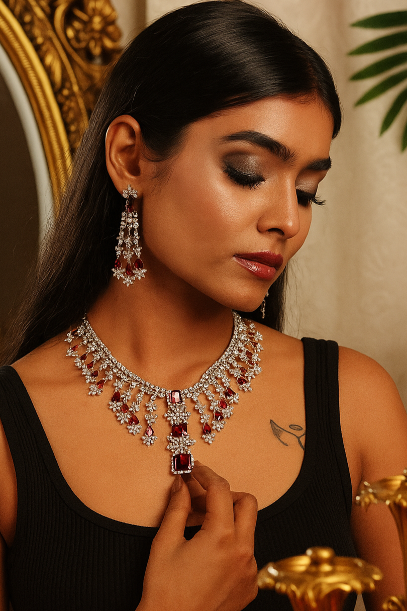 Royal Red Ruby and Diamond Necklace