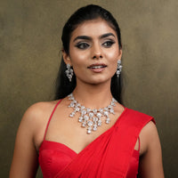 Silver Glow – American Diamond Necklace Set
