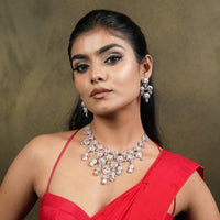 Silver Glow – American Diamond Necklace Set