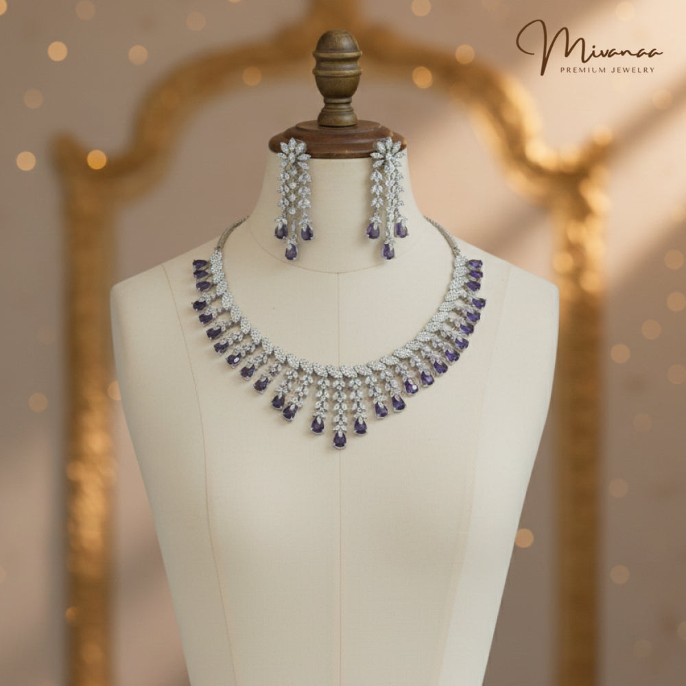 Purple Raindrop Dazzle Necklace & Earring Set