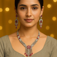 Mivanaa luxury Ruby Red CZ Stone Necklace Set