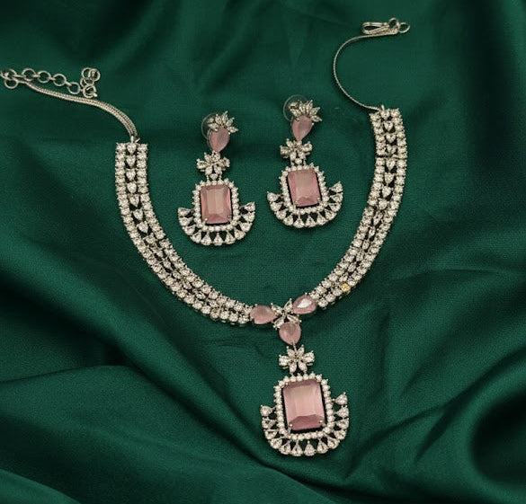 Blush Pink American Diamond Necklace Set