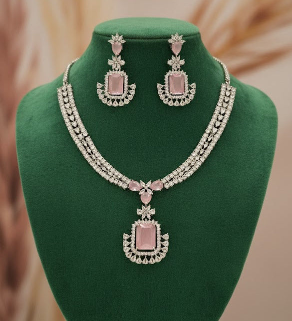 Blush Pink American Diamond Necklace Set