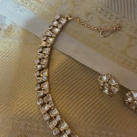 Luxury Gold Plated Polki Kundan Necklace Set with Stud Earrings
