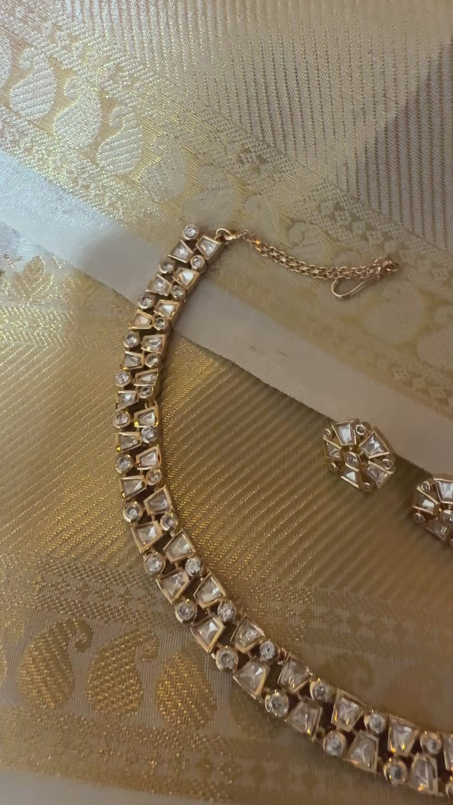 Luxury Gold Plated Polki Kundan Necklace Set with Stud Earrings