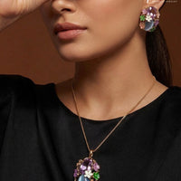 Luxury Floral  Multi Crystal Pendant  & Stud Earrings Set for Women