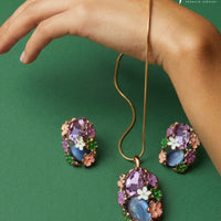 Luxury Floral  Multi Crystal Pendant  & Stud Earrings Set for Women