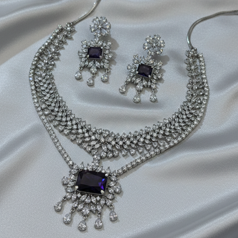 Royal Aura Purple American Diamond Necklace Set