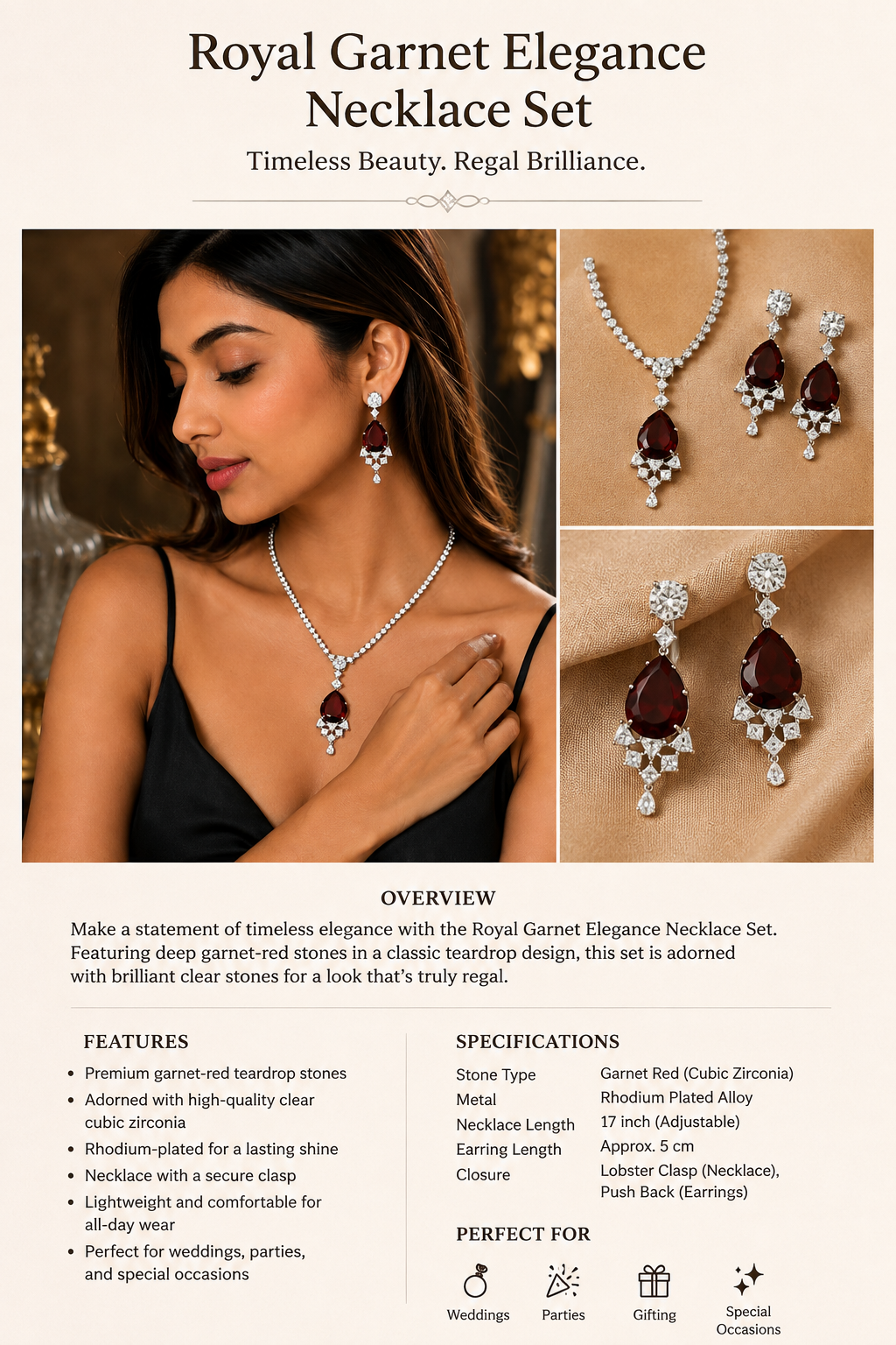Red wine Cubic Zironia pendent set