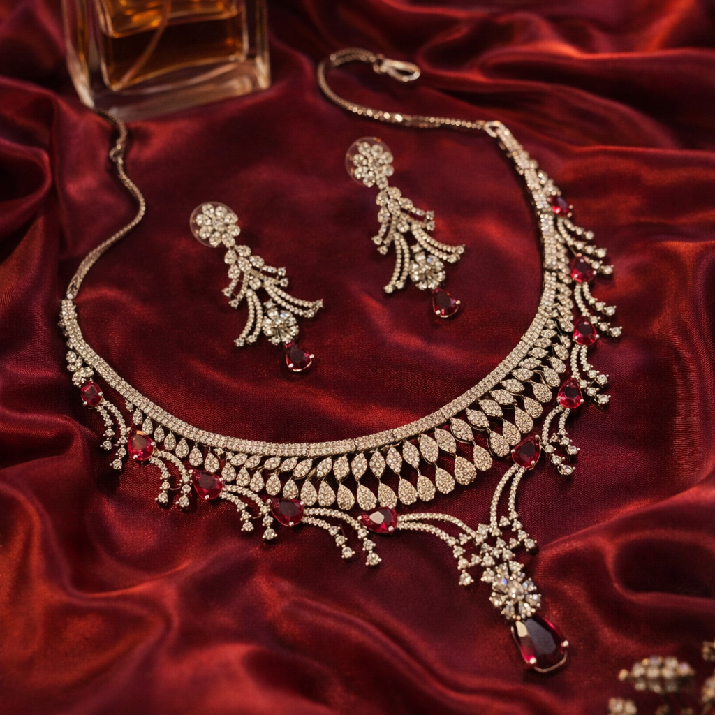 Ruby Grace American Diamond Necklace & Earrings Set