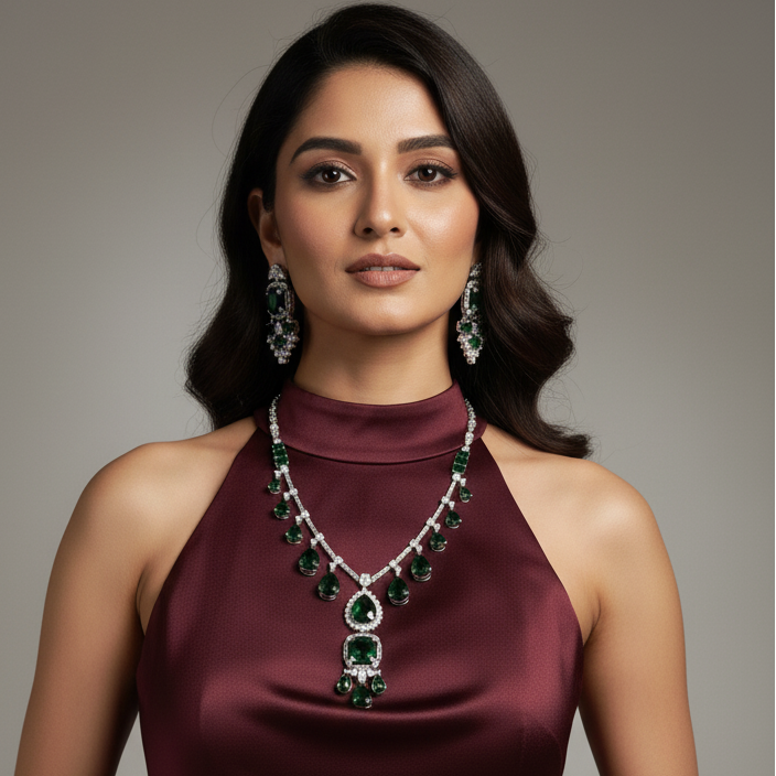 Gleaming Green Royal American Diamond Set