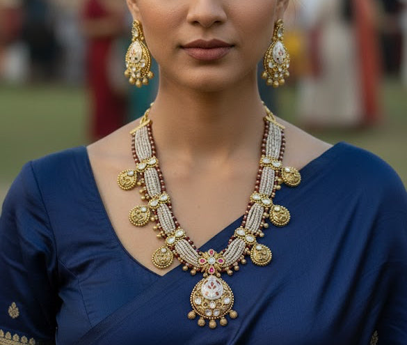 Heritage Ruby Meenakari Pearl Necklace Set