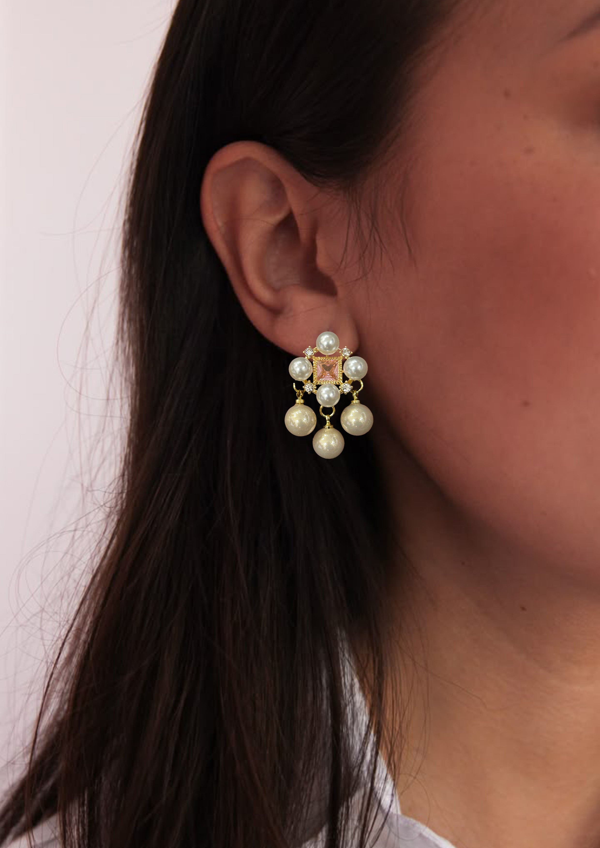 Vintage Pearl & Crystal Drop Earrings-Mivanaa