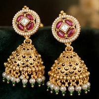Traditional Multicolor Kundan Bridal Necklace Set with Jhumka Earrings