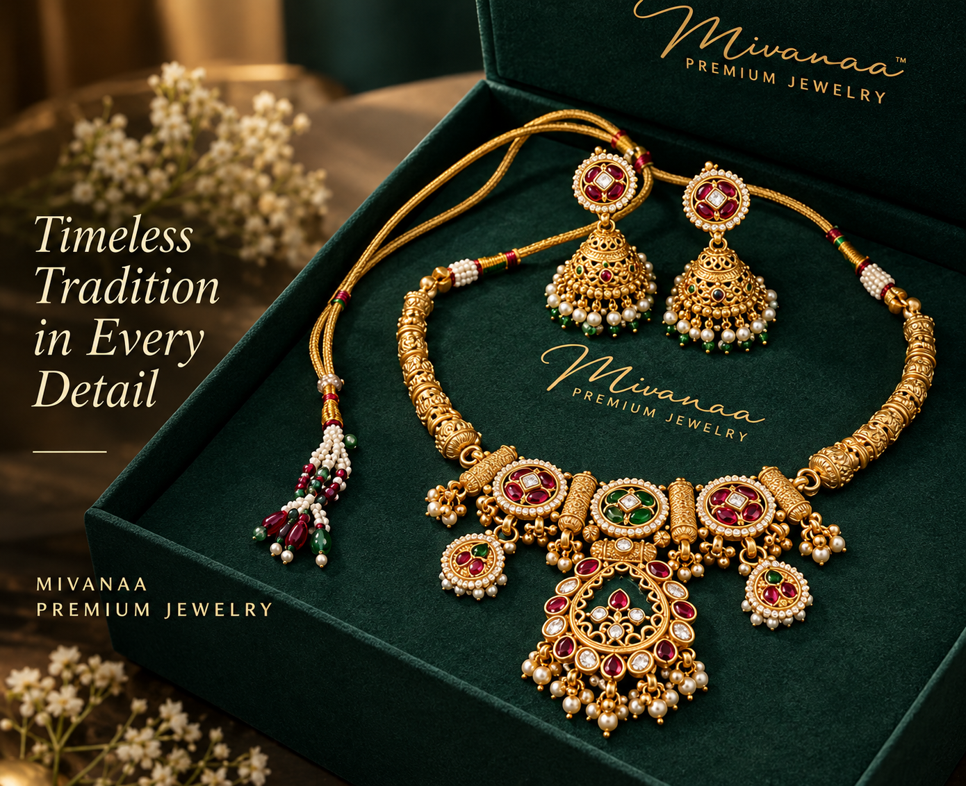 Traditional Multicolor Kundan Bridal Necklace Set with Jhumka Earrings