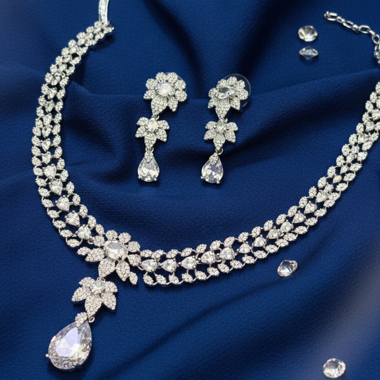 Elegant Floral Diamond Necklace Set