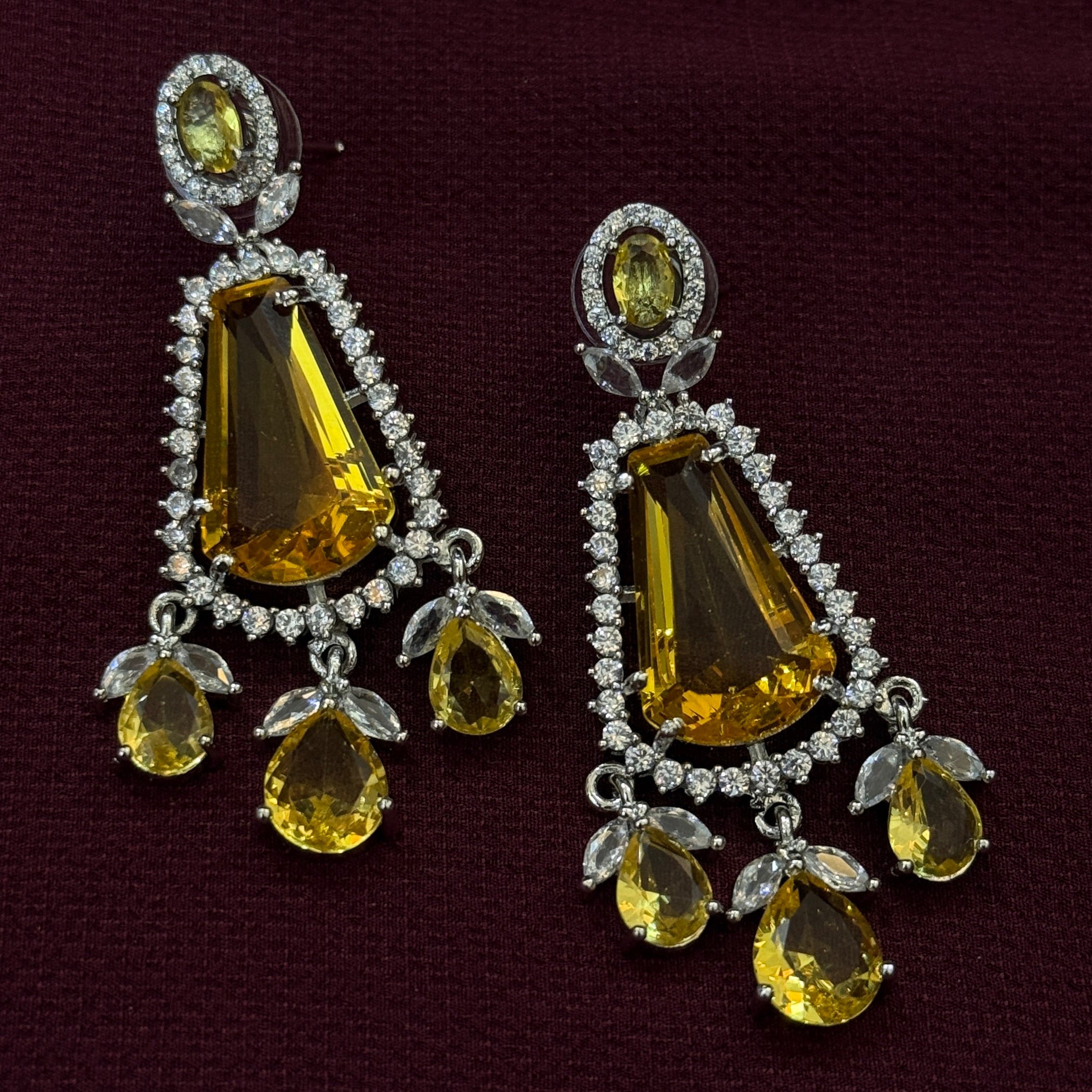 Yellow Crystal American Diamond Necklace Set